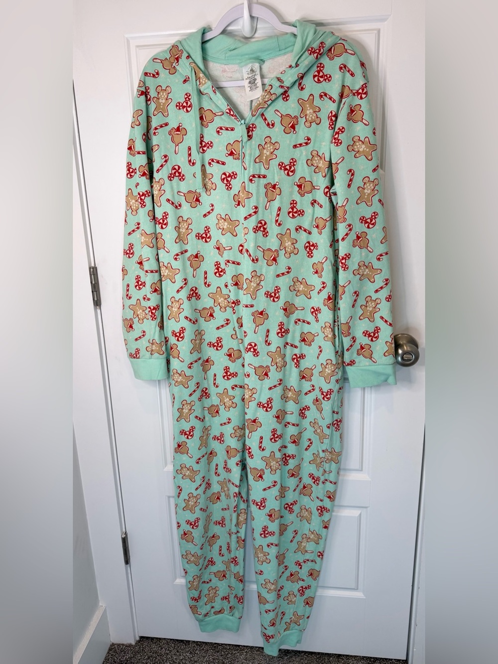 Disney Mickey Bars Mouse Holiday Gingerbread Hooded Romper Pajamas Adult Large